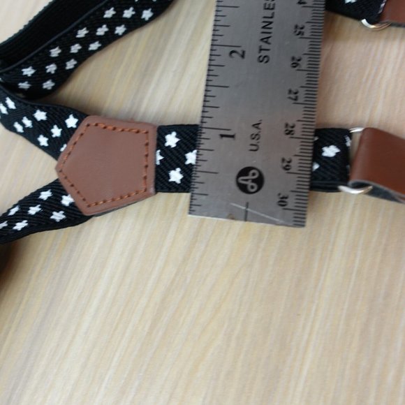 Suspender Boy Black White Button Leather Y Back Adjustable Strap Stretch Star - Picture 4 of 5